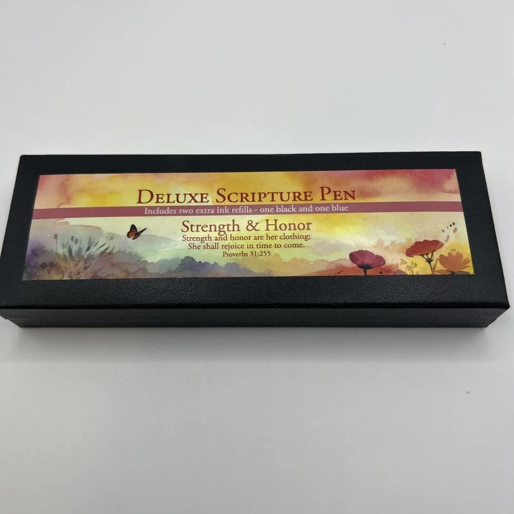 NIB Deluxe Scripture Pen with 2 ink refills Strength & Honor Proverbs 31:255‎